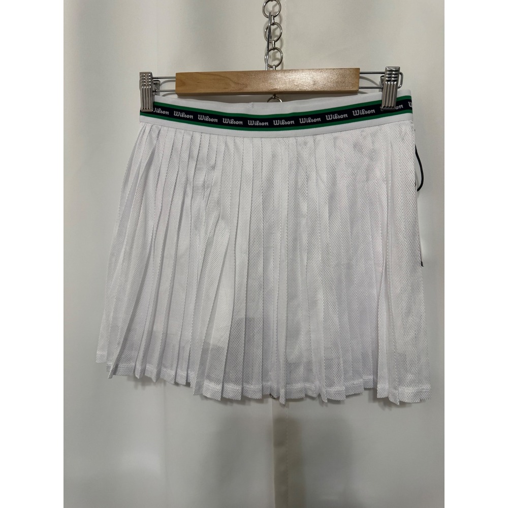 Wilson White Pleated Tennis Skort with Green-Black Waistband